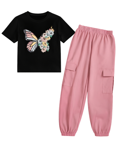 BLACK BUTTERFLY TROUSER SET