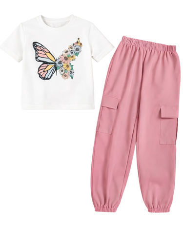 WHITE BUTTERFLY TROUSER SET